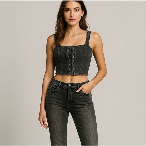 Y2K Baddie 2-Piece Denim Bundle | Low Rise Rhinestone Jeans & Corset Crop Top - Picture 1 of 12